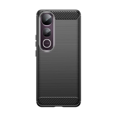 Microcase Vivo V50 Lite ile Uyumlu Brushed Carbon Fiber Silikon Kılıf - Siyah AL3332