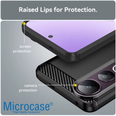 Microcase Vivo V50 Lite ile Uyumlu Brushed Carbon Fiber Silikon Kılıf - Siyah AL3332