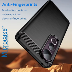 Microcase Vivo V50 Lite ile Uyumlu Brushed Carbon Fiber Silikon Kılıf - Siyah AL3332