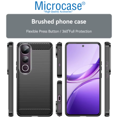 Microcase Vivo V50 Lite ile Uyumlu Brushed Carbon Fiber Silikon Kılıf - Siyah AL3332