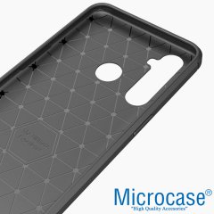 Microcase Realme 6i - Realme 5 - Realme 5i Brushed Carbon Fiber Silikon Kılıf - Siyah + Tempered Glass Cam Koruma