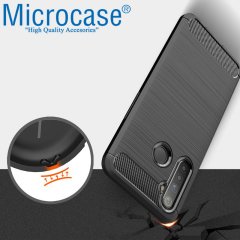 Microcase Realme 6i - Realme 5 - Realme 5i Brushed Carbon Fiber Silikon Kılıf - Siyah + Tempered Glass Cam Koruma