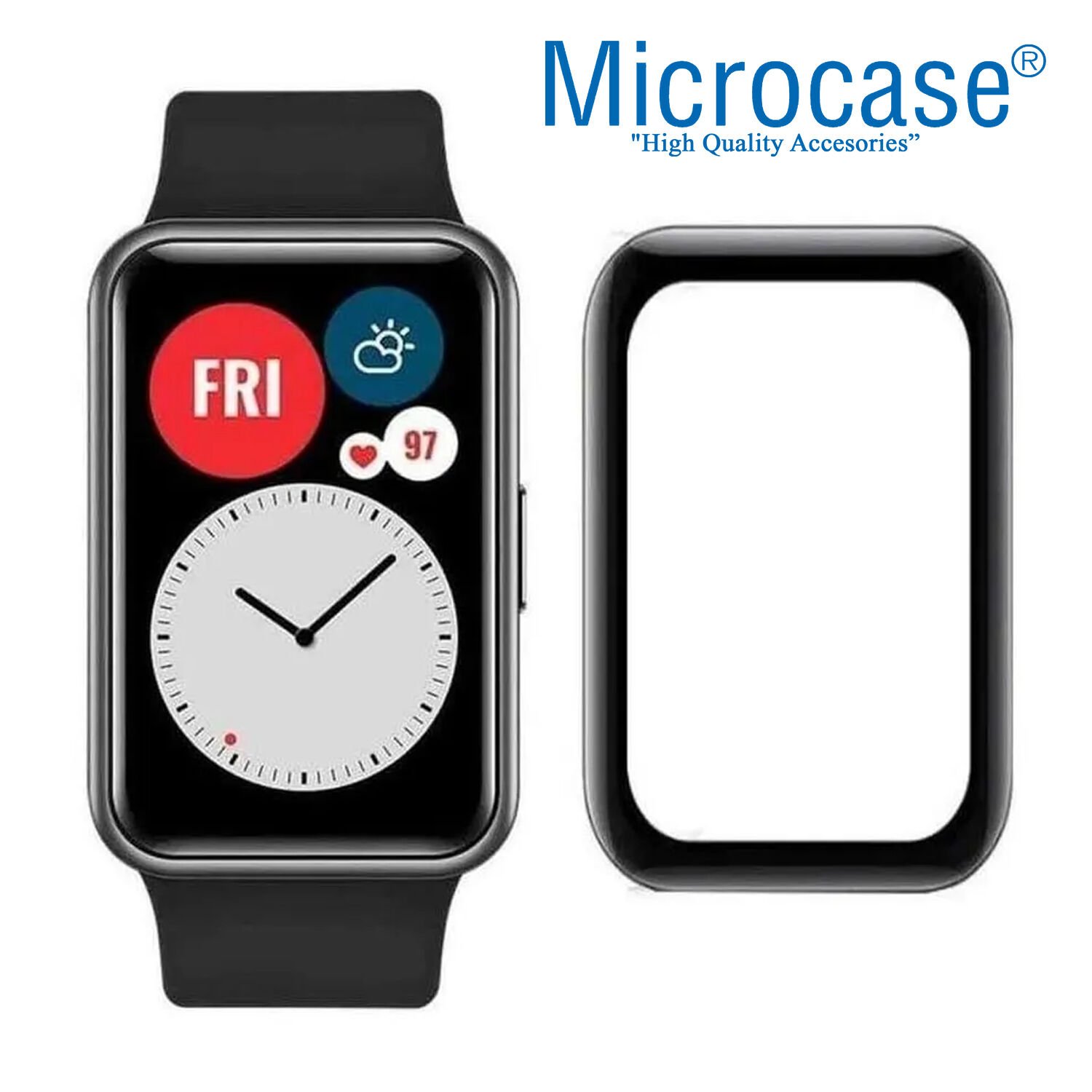 Microcase Huawei Watch Fit SE Tam Kaplayan Kavisli Ekran Koruyucu 3D Pet Film - Siyah AL3385
