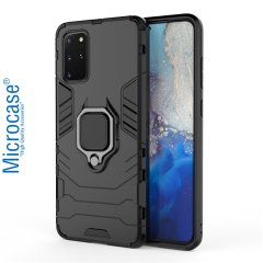 Microcase Samsung Galaxy S20 Plus Batman Serisi Yüzük Standlı Armor Kılıf - Siyah