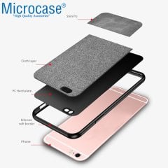 Microcase iPhone 6 Plus - iPhone 6s Plus Fabrik Serisi Kumaş ve Deri Desen Kılıf - Gri