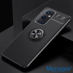 Microcase OnePlus 9 Pro Focus Serisi Yüzük Standlı Silikon Kılıf - Siyah