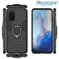 Microcase Samsung Galaxy S20 Plus Batman Serisi Yüzük Standlı Armor Kılıf - Siyah