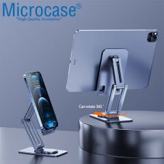 Microcase 360 Derece Dönerli Uzayabilir Masaüstü Telefon Tablet Tutucu Metal Stand - K50 AL3758 Koyu Gri