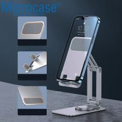 Microcase 360 Derece Dönerli Uzayabilir Masaüstü Telefon Tablet Tutucu Metal Stand - K50 AL3758 Koyu Gri