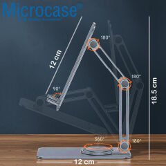 Microcase 360 Derece Dönerli Uzayabilir Masaüstü Telefon Tablet Tutucu Metal Stand - K50 AL3758 Koyu Gri