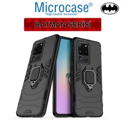 Microcase Samsung Galaxy S20 Ultra Batman Serisi Yüzük Standlı Armor Kılıf - Siyah