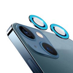 Microcase iPhone 13 Mini Fosfor Işıklı Kamera Camı Lens Koruyucu Halka Set - Mavi AL2883