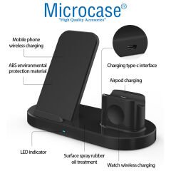 Microcase Samsung-iPhone-Apple Watch-Airpods ile uyumlu 15W 3in1 Manyetik Kablosuz Şarj Standı - AL3756