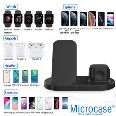 Microcase Samsung-iPhone-Apple Watch-Airpods ile uyumlu 15W 3in1 Manyetik Kablosuz Şarj Standı - AL3756