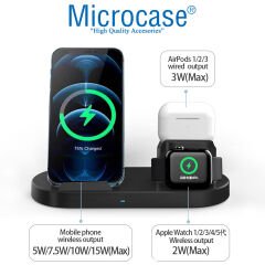 Microcase Samsung-iPhone-Apple Watch-Airpods ile uyumlu 15W 3in1 Manyetik Kablosuz Şarj Standı - AL3756