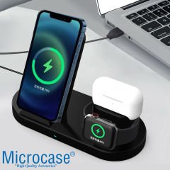 Microcase Samsung-iPhone-Apple Watch-Airpods ile uyumlu 15W 3in1 Manyetik Kablosuz Şarj Standı - AL3756