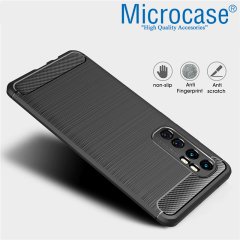 Microcase Xiaomi Mi Note 10 Lite Brushed Carbon Fiber Silikon Kılıf - Siyah