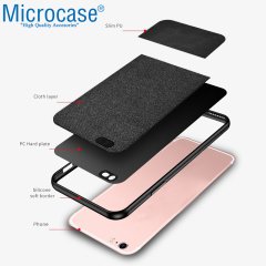 Microcase iPhone 7 Fabrik Serisi Kumaş ve Deri Desen Kılıf - Siyah