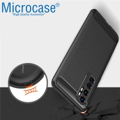 Microcase Xiaomi Mi Note 10 Lite Brushed Carbon Fiber Silikon Kılıf - Siyah