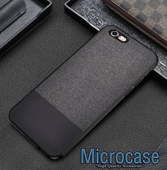Microcase iPhone 7 Fabrik Serisi Kumaş ve Deri Desen Kılıf - Siyah