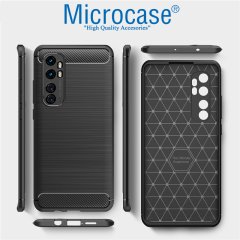 Microcase Xiaomi Mi Note 10 Lite Brushed Carbon Fiber Silikon Kılıf - Siyah