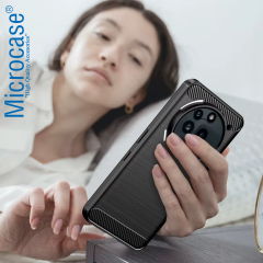 Microcase Nothing Phone 3A Pro ile Uyumlu Brushed Carbon Fiber Silikon Kılıf - Siyah AL3332