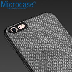 Microcase iPhone 7 Fabrik Serisi Kumaş ve Deri Desen Kılıf - Gri