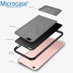 Microcase iPhone 7 Fabrik Serisi Kumaş ve Deri Desen Kılıf - Gri