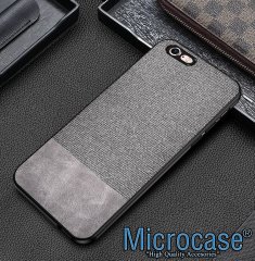 Microcase iPhone 7 Fabrik Serisi Kumaş ve Deri Desen Kılıf - Gri