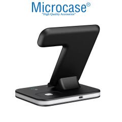 Microcase Samsung-iPhone-Apple Watch-Airpods ile uyumlu 15W 4in1 Ledli Kablosuz Hızlı Şarj Standı - AL3757