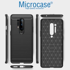 Microcase OnePlus 8 Pro Brushed Carbon Fiber Silikon Kılıf - Siyah