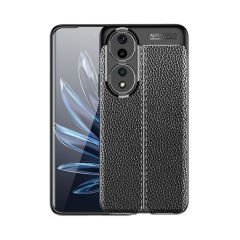 Microcase Honor 90 Leather Serisi Deri Efekt Silikon Kılıf - Siyah AL3337