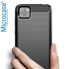 Microcase Huawei Y5p - Honor 9s Brushed Carbon Fiber Silikon Kılıf - Siyah