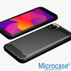 Microcase Huawei Y5p - Honor 9s Brushed Carbon Fiber Silikon Kılıf - Siyah