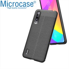 Microcase Xiaomi Mi CC9e Mi A3 Leather Tpu Silikon Kılıf - Siyah + Tempered Glass Cam Koruma (SEÇENEKLİ)