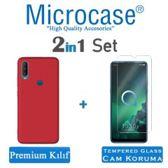 Microcase Alcatel 3x 2019 Premium Matte Silikon Kılıf + Tempered Glass Cam Koruma