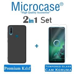 Microcase Alcatel 3x 2019 Premium Matte Silikon Kılıf + Tempered Glass Cam Koruma