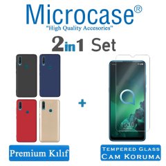 Microcase Alcatel 3x 2019 Premium Matte Silikon Kılıf + Tempered Glass Cam Koruma