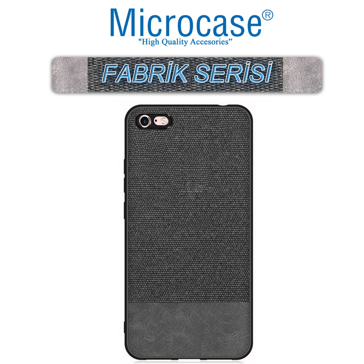 Microcase iPhone 8 Fabrik Serisi Kumaş ve Deri Desen Kılıf - Siyah