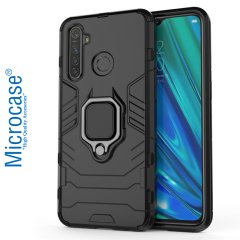Microcase Realme 5 Pro Batman Serisi Yüzük Standlı Armor Kılıf - Siyah