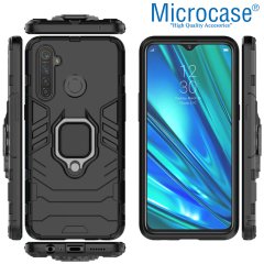 Microcase Realme 5 Pro Batman Serisi Yüzük Standlı Armor Kılıf - Siyah