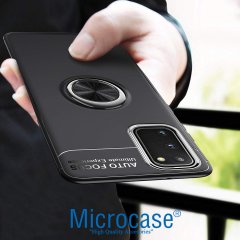 Microcase Samsung Galaxy S20 Focus Serisi Yüzük Standlı Silikon Kılıf - Siyah