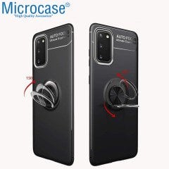 Microcase Samsung Galaxy S20 Focus Serisi Yüzük Standlı Silikon Kılıf - Siyah