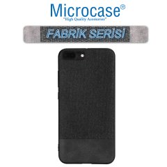 Microcase iPhone 7 Plus Fabrik Serisi Kumaş ve Deri Desen Kılıf - Siyah + Tempered Glass Cam Koruma