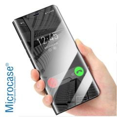Microcase Huawei P40 Aynalı Kapak Clear View Flip Cover Mirror Kılıf - Siyah