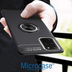 Microcase Samsung Galaxy S20 Plus Focus Serisi Yüzük Standlı Silikon Kılıf - Siyah