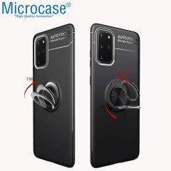 Microcase Samsung Galaxy S20 Plus Focus Serisi Yüzük Standlı Silikon Kılıf - Siyah