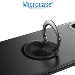 Microcase Realme C2 Focus Serisi Yüzük Standlı Silikon Kılıf - Siyah + Nano Esnek Ekran Koruma Filmi