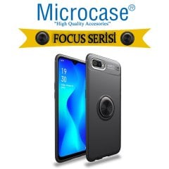 Microcase Realme C2 Focus Serisi Yüzük Standlı Silikon Kılıf - Siyah