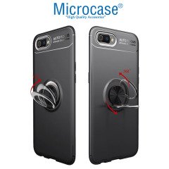 Microcase Realme C2 Focus Serisi Yüzük Standlı Silikon Kılıf - Siyah